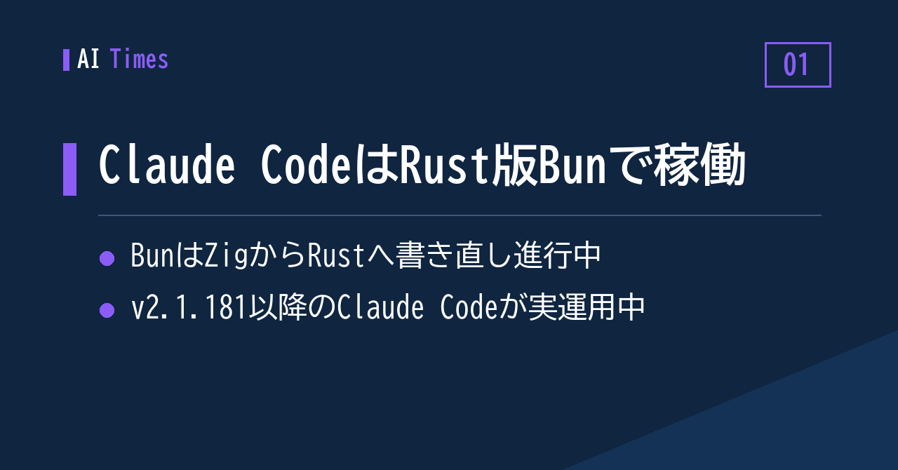 1. Bun開発元が公表:Claude Codeの実行基盤はすでに「Rust版Bun」