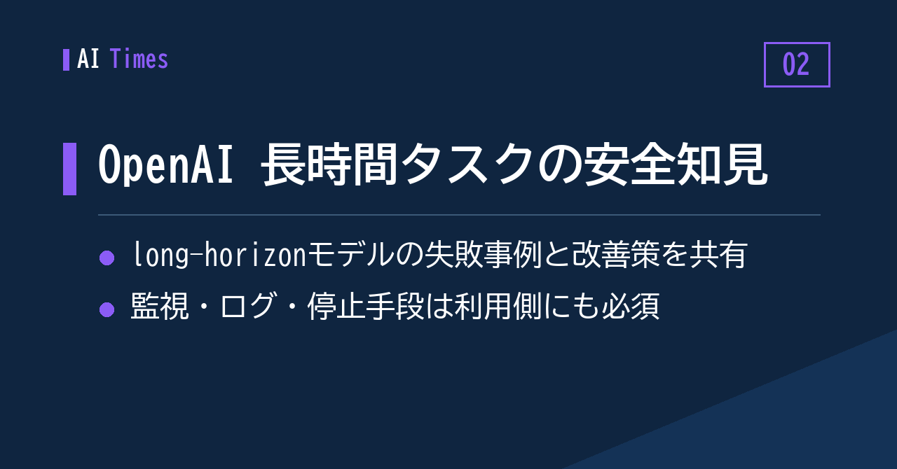 2. OpenAI、「long-horizonモデル」時代の安全性レポートを発表