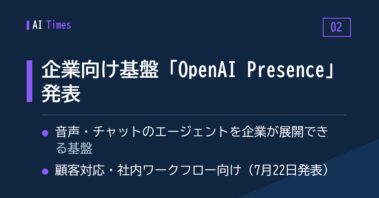 2. 「OpenAI Presence」登場——エンタープライズ向けエージェント基盤