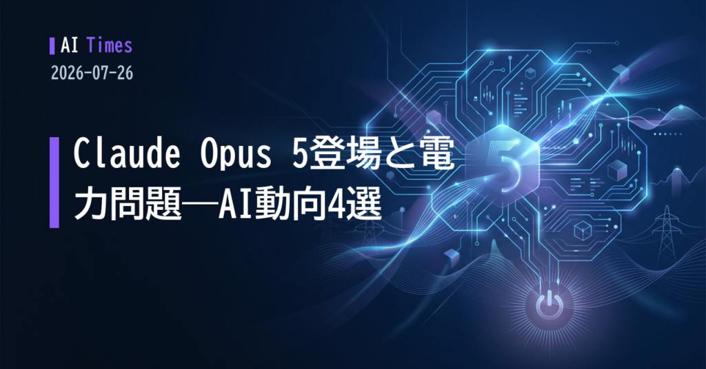 Claude Opus 5発表からデータセンターの電力問題まで——2026年7月26日のAI動向4選