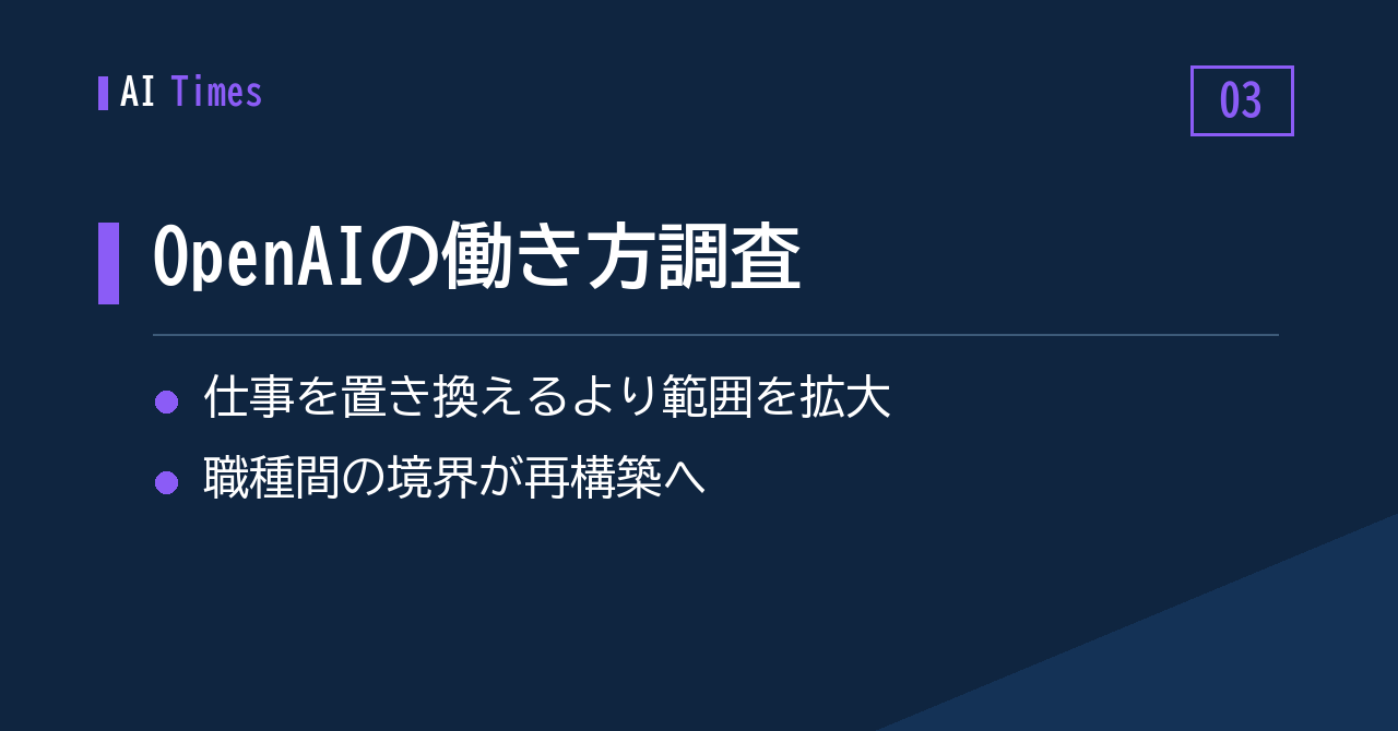 ③ 「仕事が消える」のではなく「守備範囲が広がる」——OpenAIが働き方調査を公表