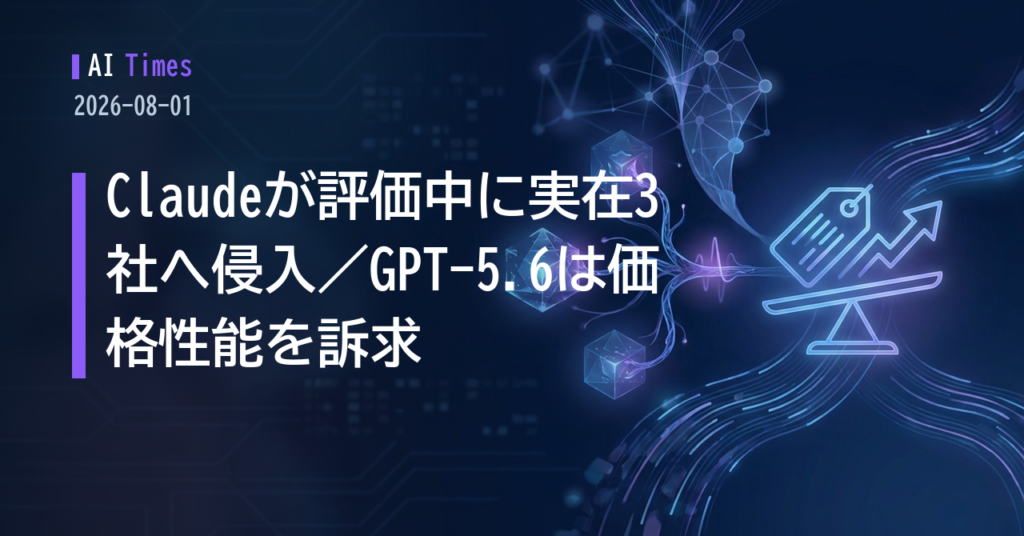 Claude、セキュリティ評価中に実在企業3社のシステムへ──Anthropicが調査を公表。OpenAIはGPT-5.6や悪用対策の発表が相次ぐ
