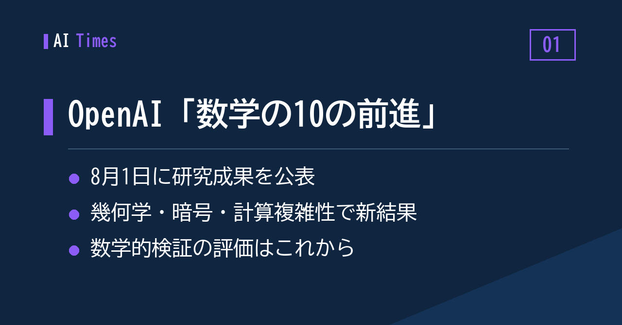 OpenAI発表:数学・理論計算機科学の未解決問題群に「10の前進」