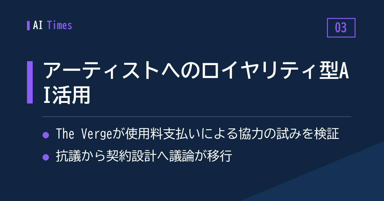 ③ ロイヤリティを払えばアーティストはAIに協力するのか——The Vergeが検証