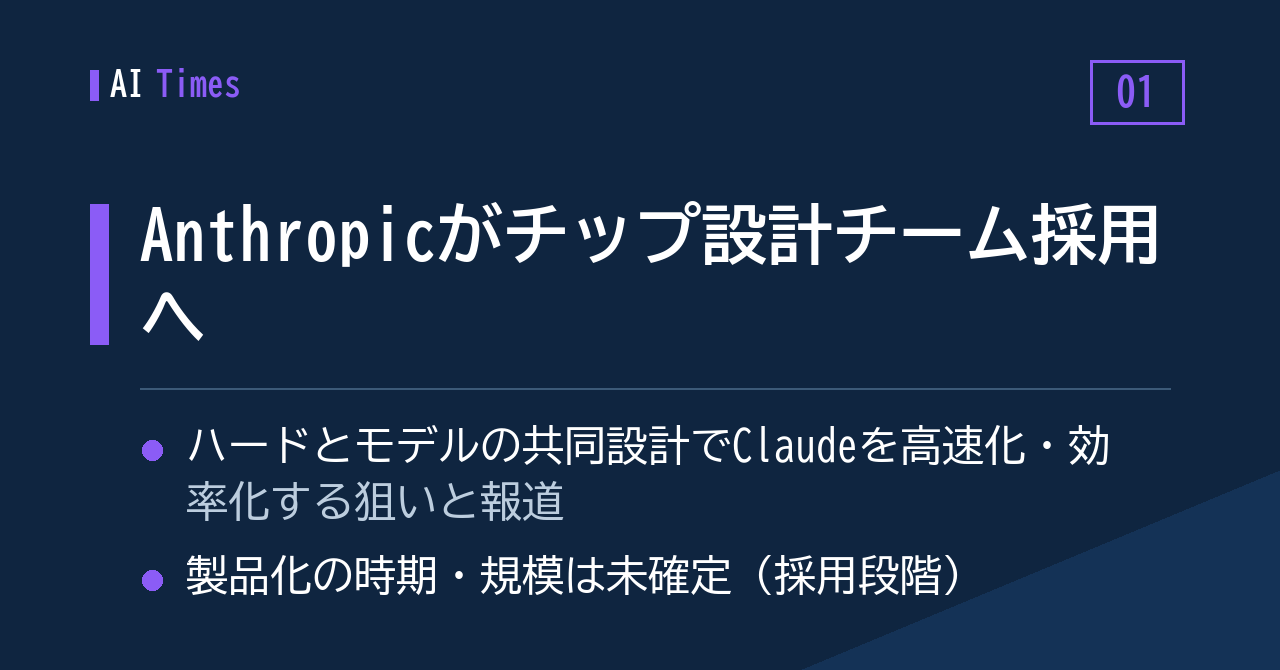 1. 独自チップ設計へ——Anthropicが専門チームの採用に着手と報道