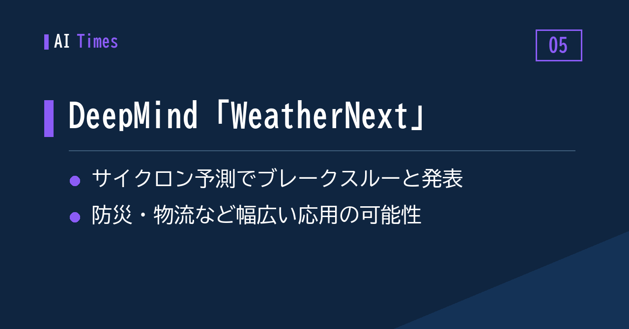5. サイクロン予測でブレークスルー——DeepMindが気象AI「WeatherNext」の成果を発表