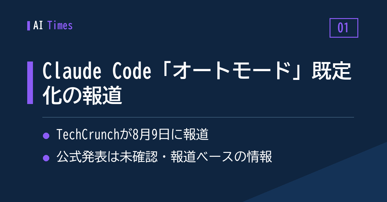 ① 報道：Claude Codeは「オートモード」が既定になる可能性