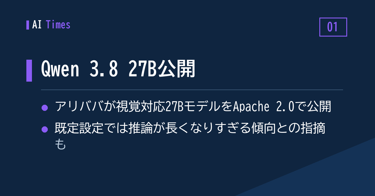① 視覚にも対応したApache 2.0モデル——Qwen 3.8 27Bがアリババから公開