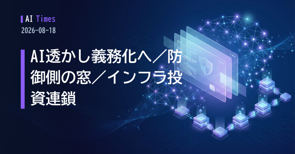 生成AIの「透かし」義務化が現実味、防御側に残された時間、そしてインフラ投資の連鎖【2026.08.18】