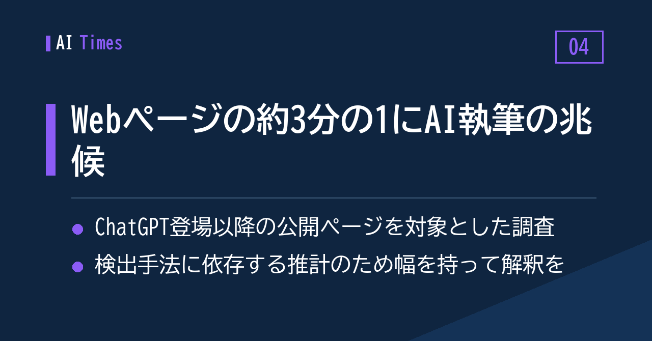 調査報道：ChatGPT登場後のWebページ、約3分の1にAI執筆の痕跡