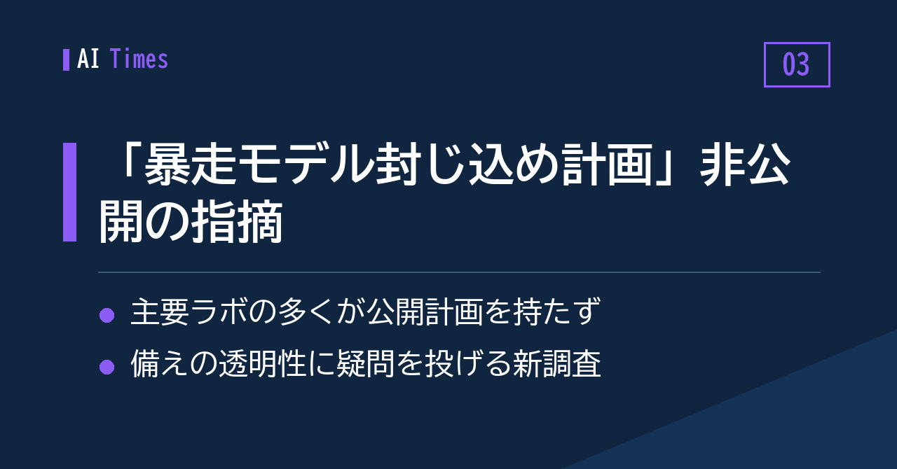 「暴走モデルをどう封じ込めるか」——公開計画を持たないフロンティアAIラボの現状