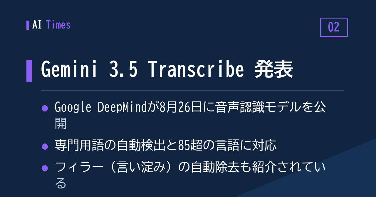 85言語超に対応、Google DeepMindの音声認識モデル「Gemini 3.5 Transcribe」