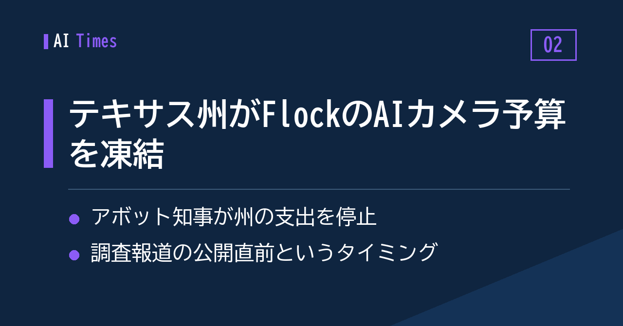 Flock社のAIカメラ、テキサス州が支出を止める