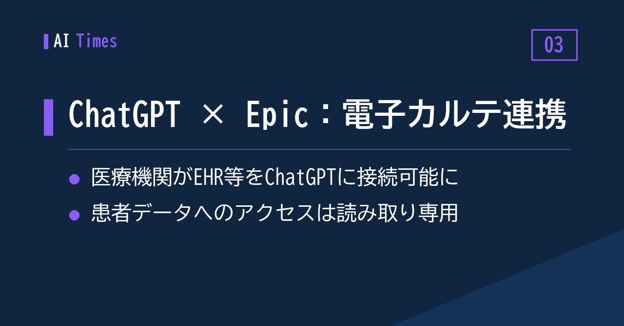 ③ ChatGPT と電子カルテの接続、Epic 連携は読み取り専用から