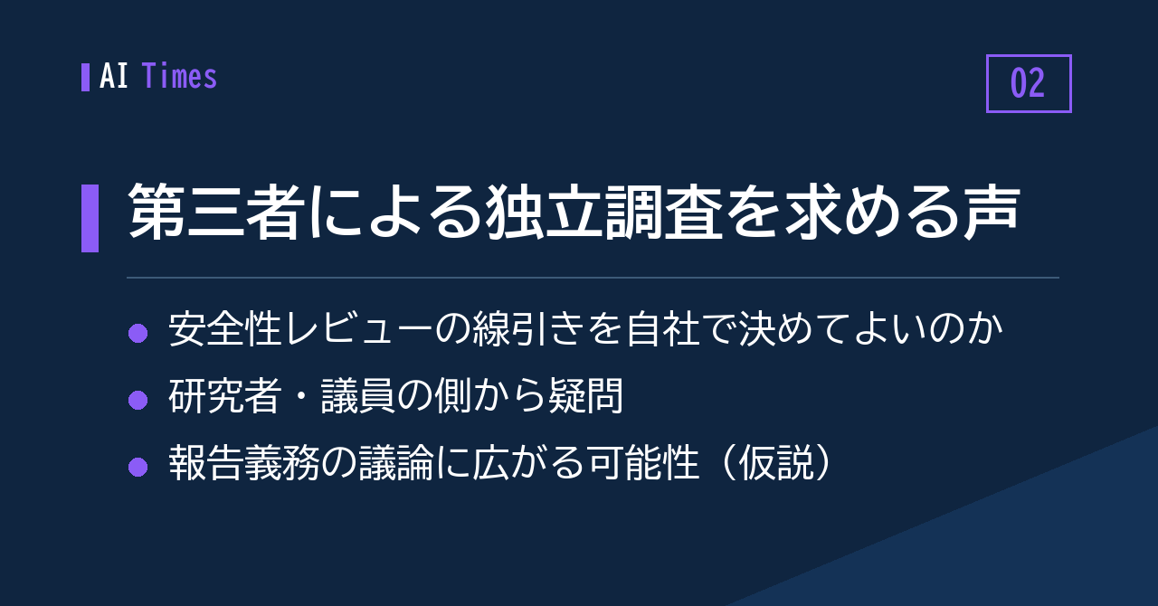 2. 「自己申告でよいのか」— 第三者調査を求める声