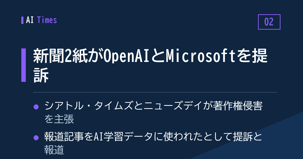 米新聞2紙が著作権侵害でOpenAIとMicrosoftを提訴