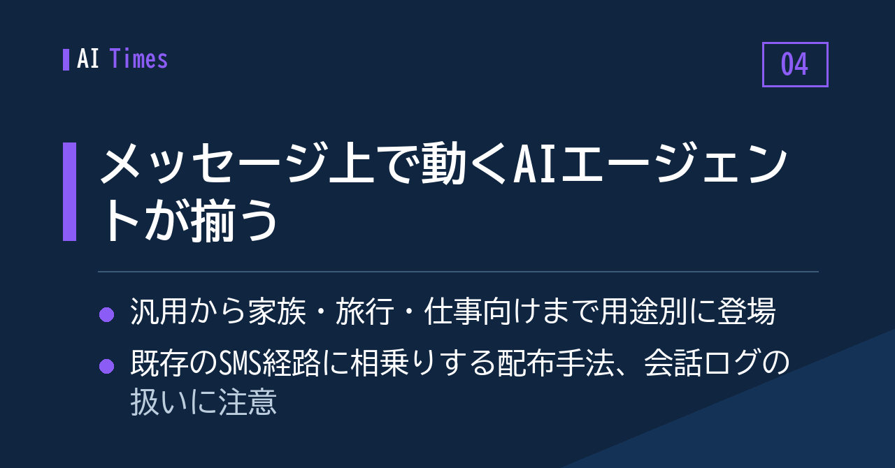 4. メッセージアプリ上で動くAIエージェントが一通り揃う